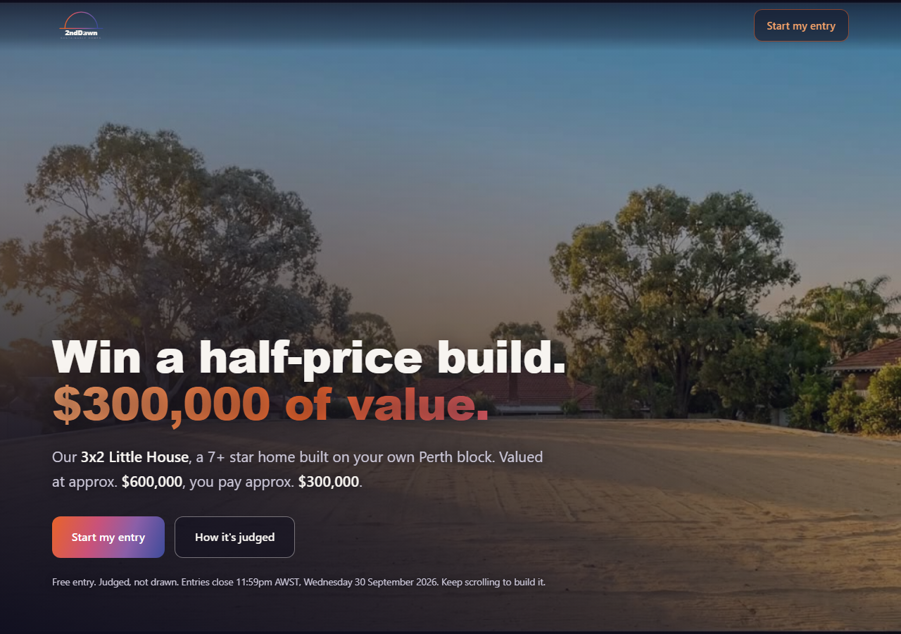 2nd Dawn half-price build competition entry page hero