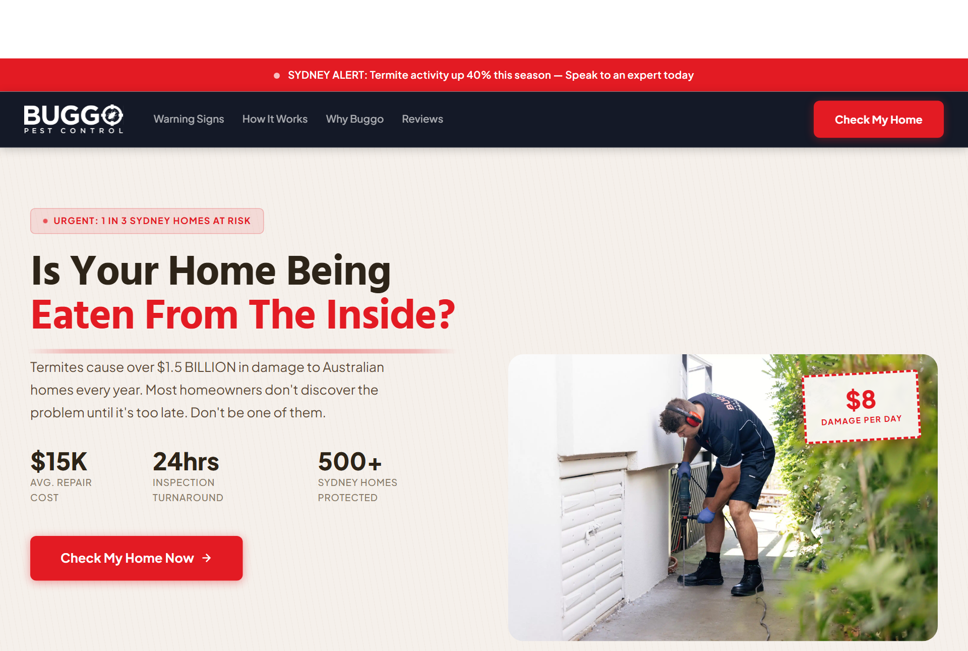 Buggo Pest Control termite inspection offer landing page