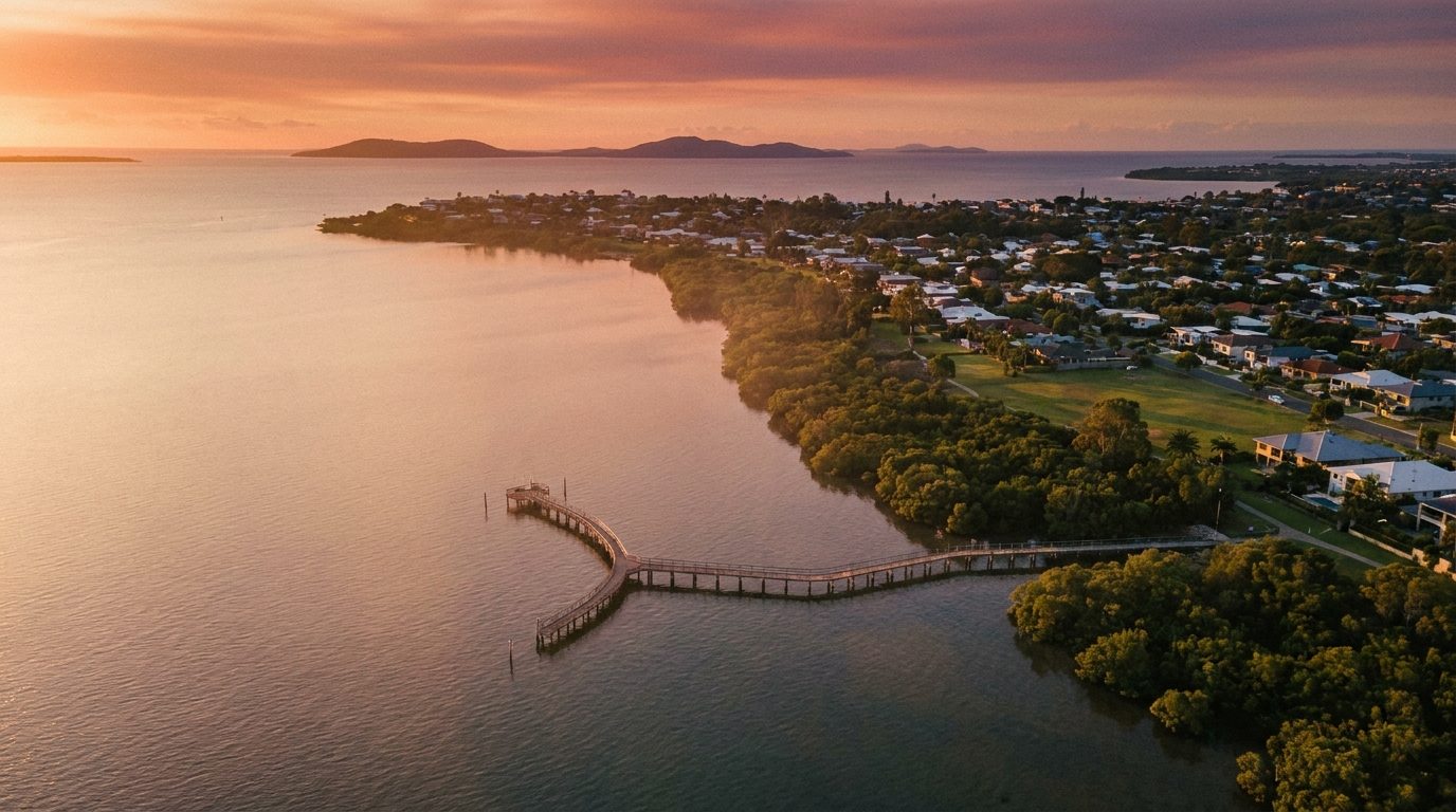 Aerial of East Brisbane, QLD, at golden hour — Wynnum's home market