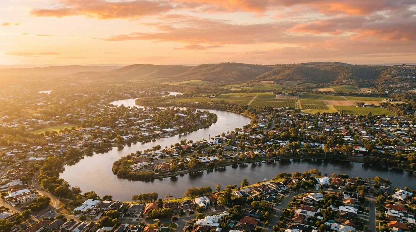 Aerial of East Metro, WA, at golden hour — Maylands's home market