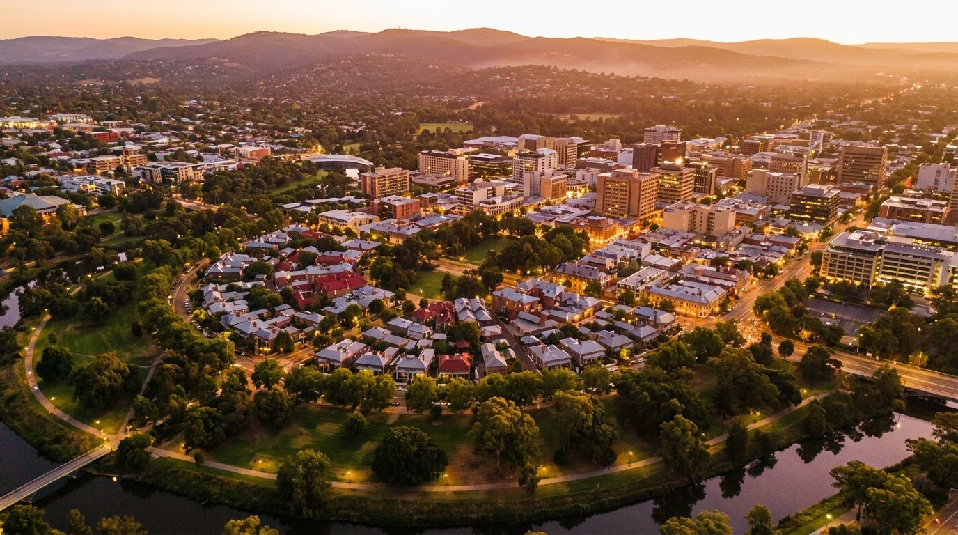 Aerial of Inner Adelaide, SA, at golden hour — Walkerville's home market