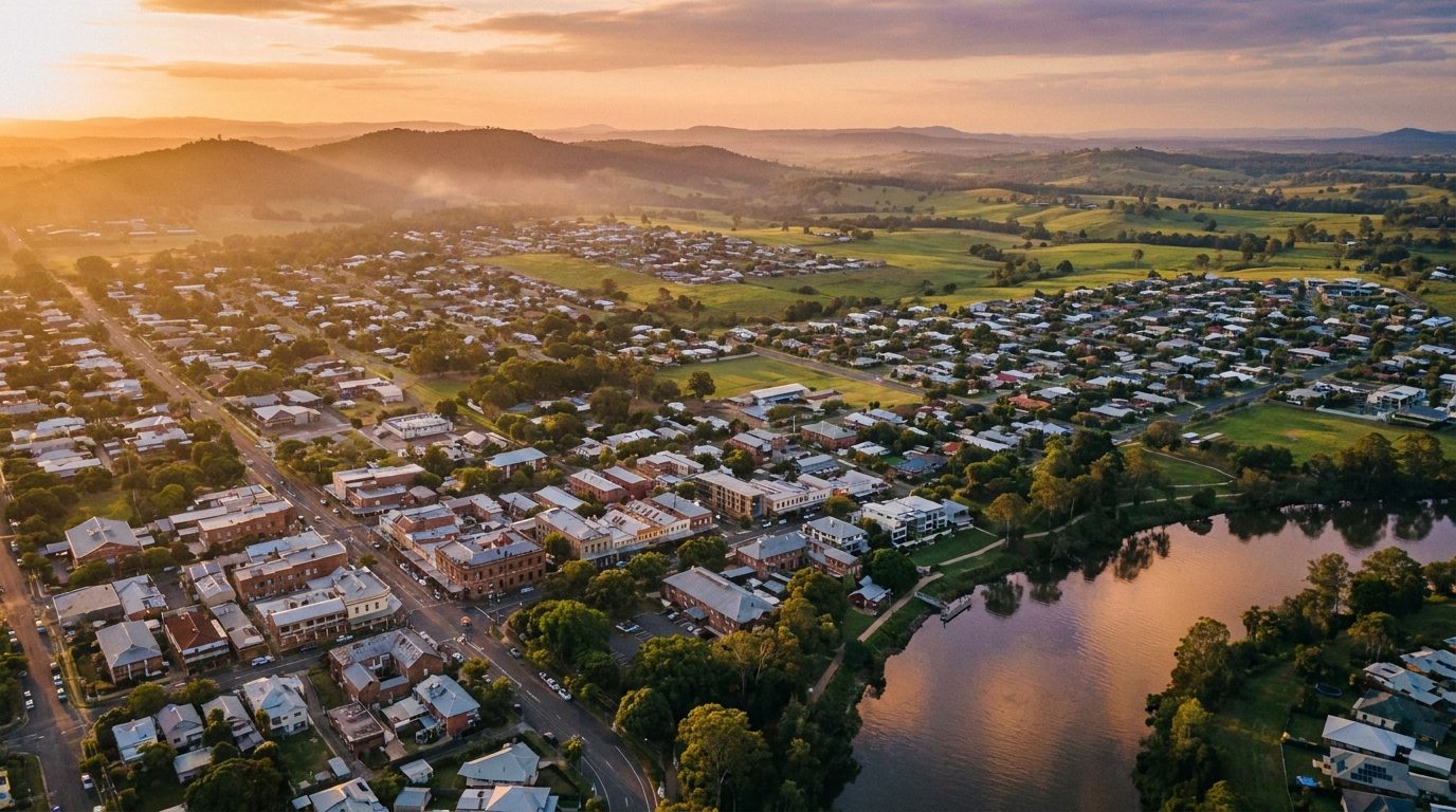 Aerial of Ipswich Region, QLD, at golden hour — Ripley's home market