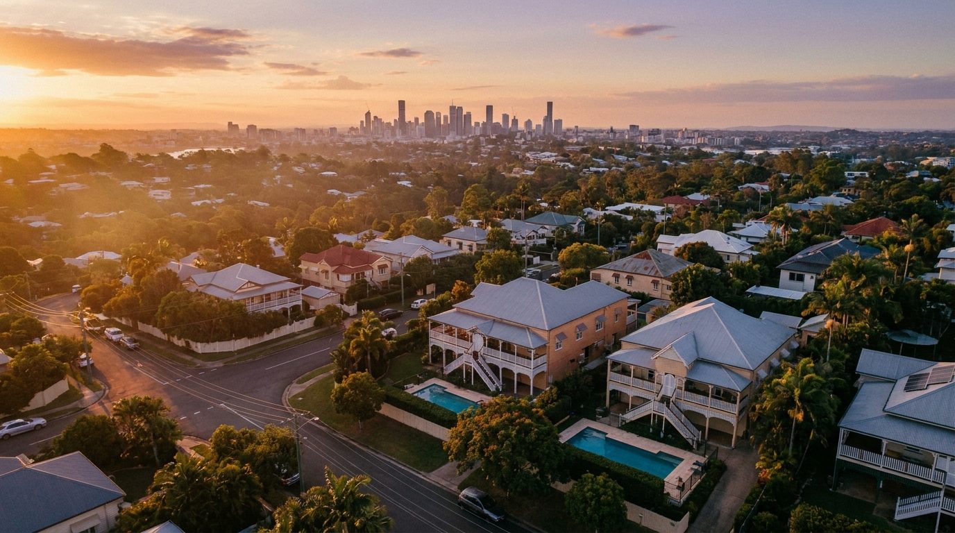 Aerial of North Brisbane, QLD, at golden hour — Ashgrove's home market