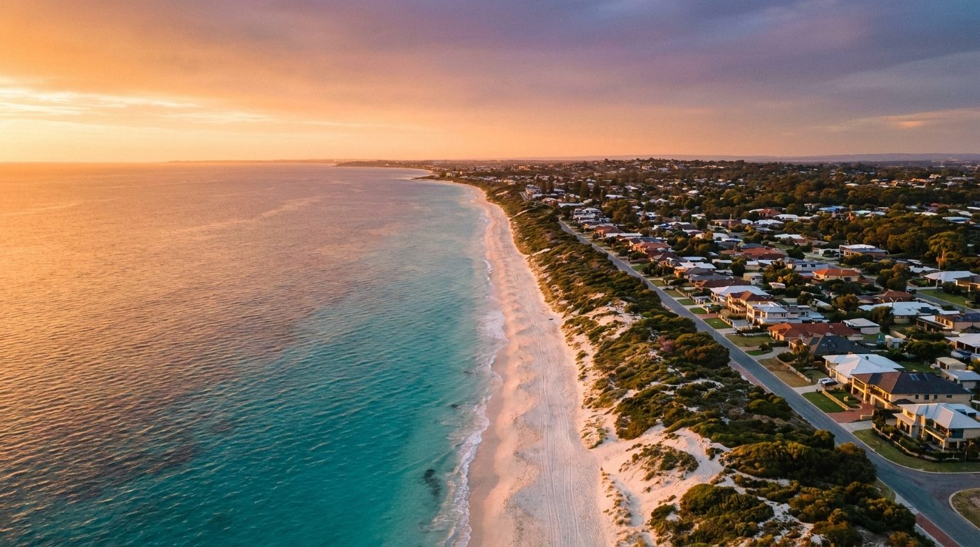 Aerial of North Metro, WA, at golden hour — Joondalup's home market