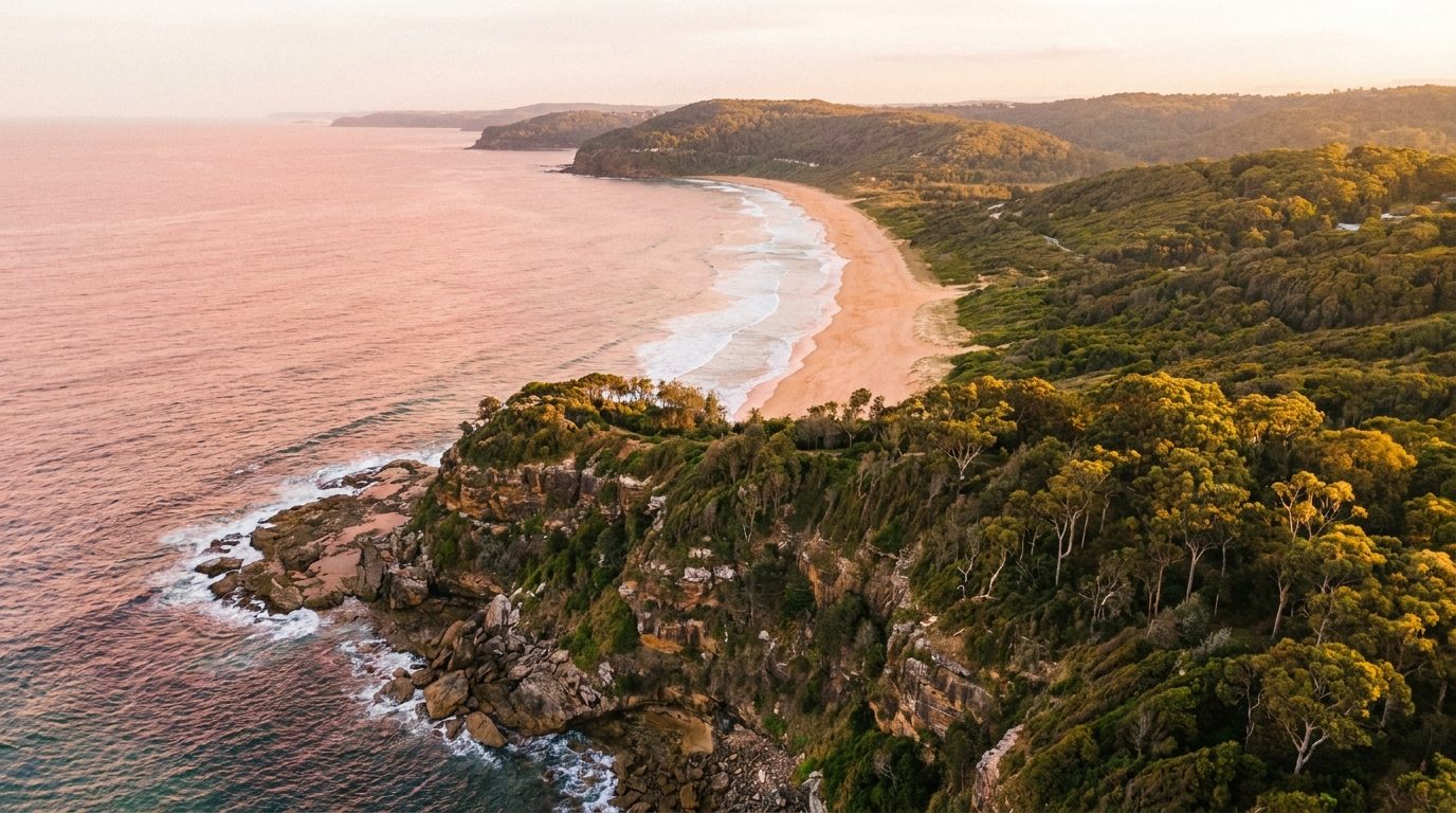 Aerial of Northern Beaches, NSW, at golden hour — Newport's home market