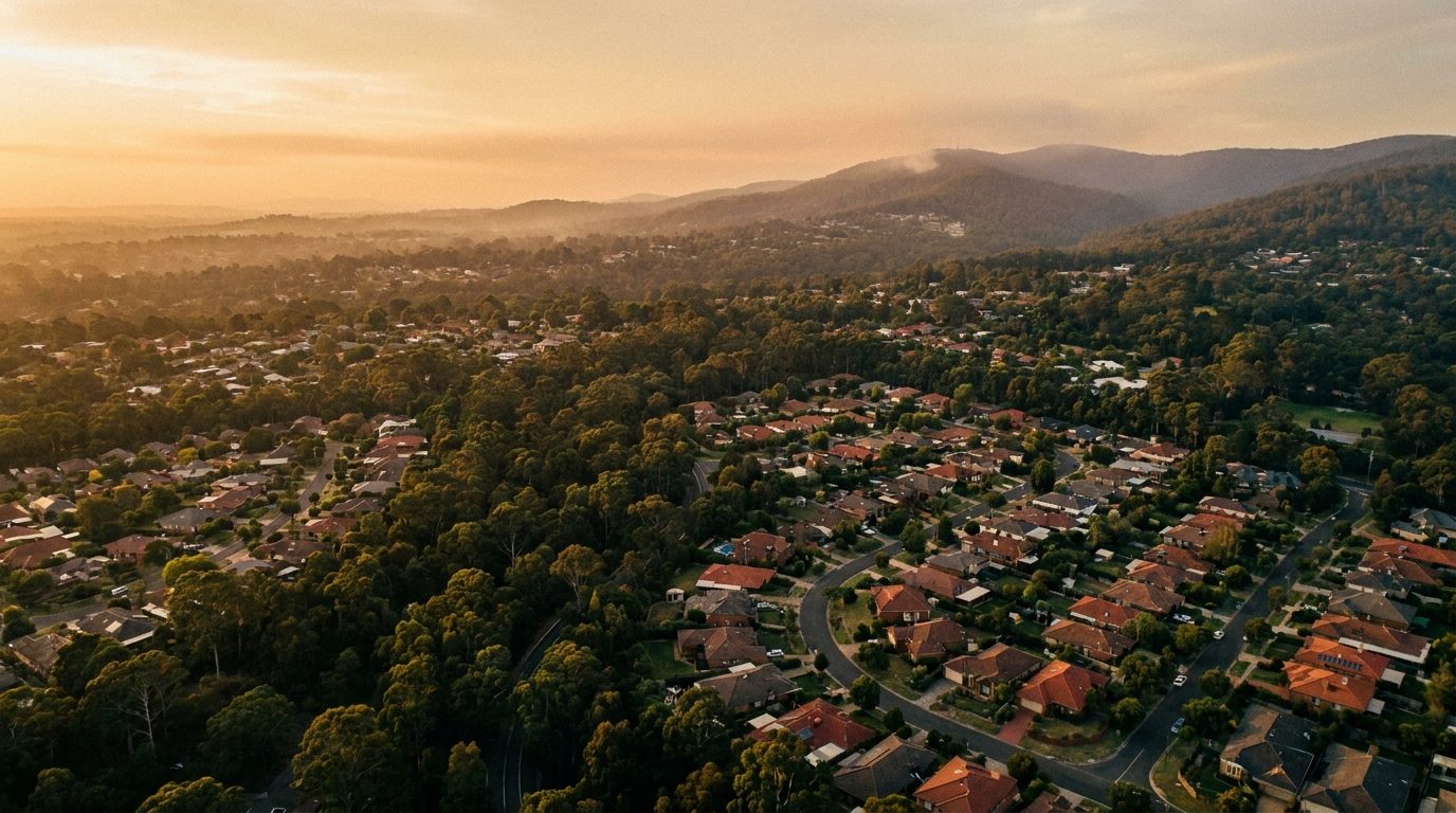 Aerial of Outer East, VIC, at golden hour — Croydon's home market