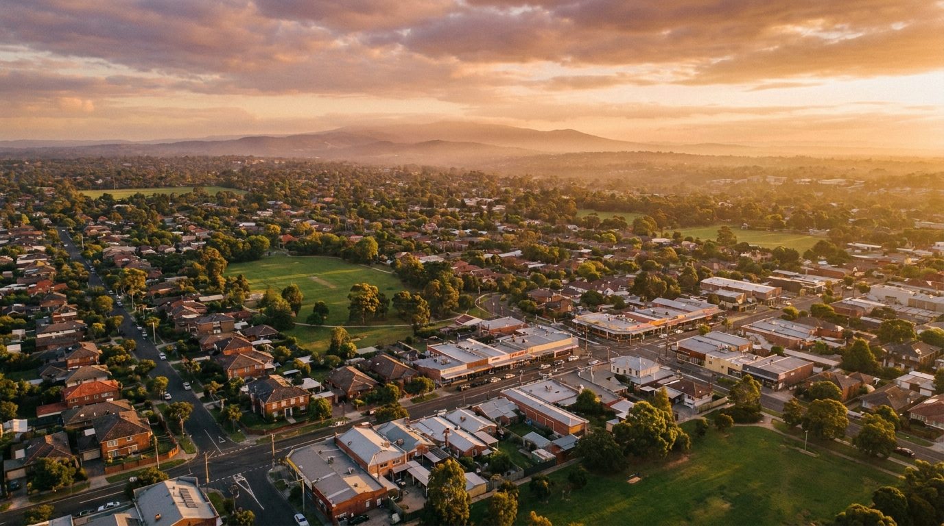 Aerial of South East Melbourne, VIC, at golden hour — Carnegie's home market