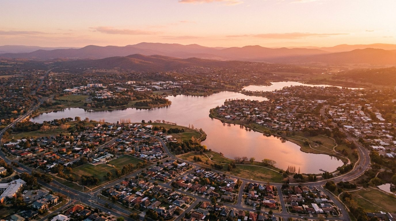 Aerial of Tuggeranong, ACT, at golden hour — Tuggeranong's home market
