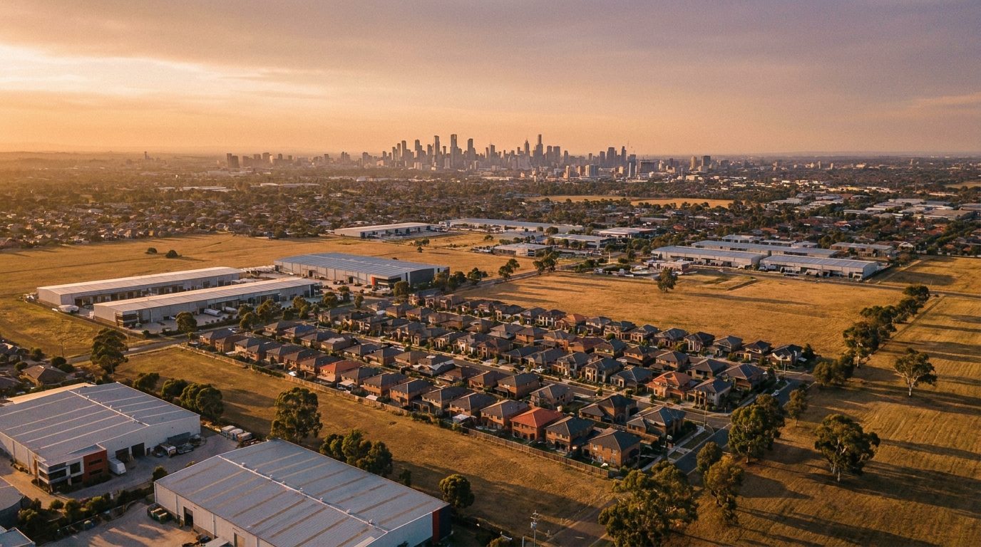 Aerial of Western Melbourne, VIC, at golden hour — Sunshine's home market