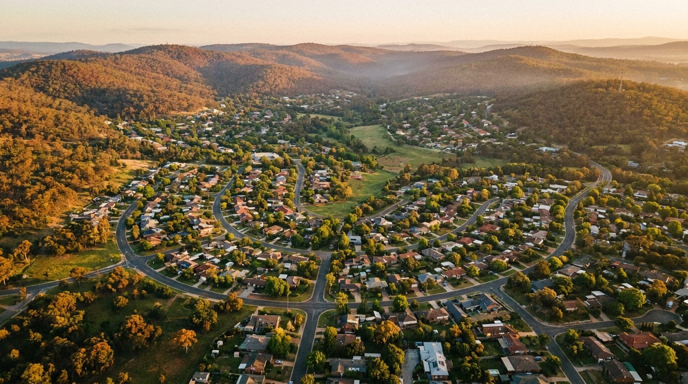 Aerial of Woden Valley, ACT, at golden hour — Phillip's home market