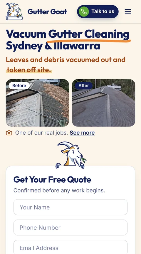 Gutter Goat website on a phone