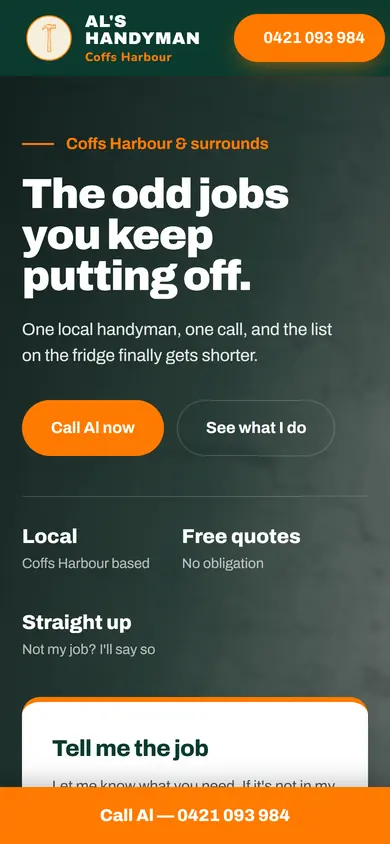 Al's Handyman Services website on a phone