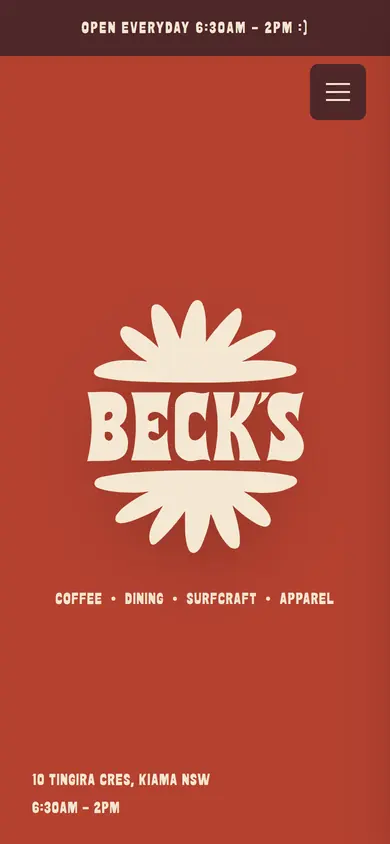 Becks Coffee website on a phone