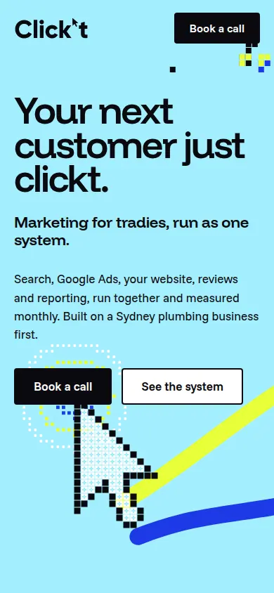 Clickt Media Group website on a phone