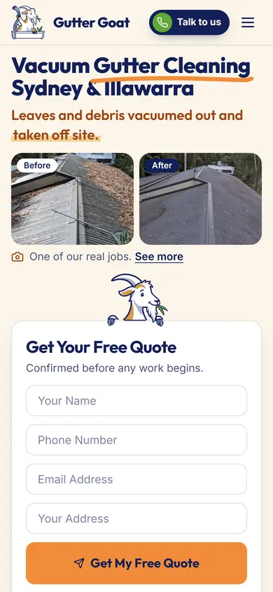 Gutter Goat website on a phone