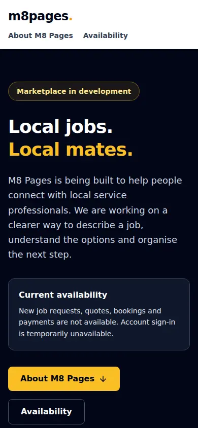 M8 Pages website on a phone