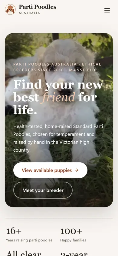 Parti Poodles Australia website on a phone