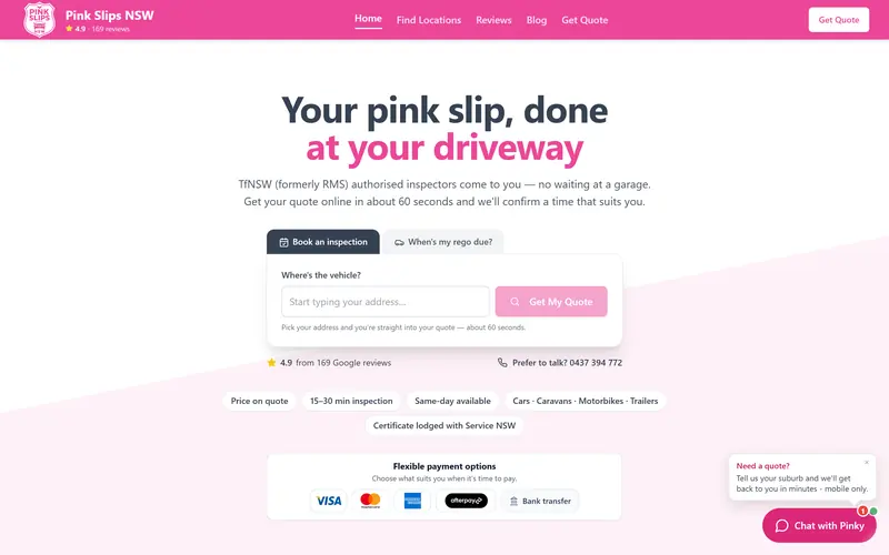 Pink Slips NSW website