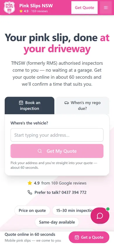 Pink Slips NSW website on a phone