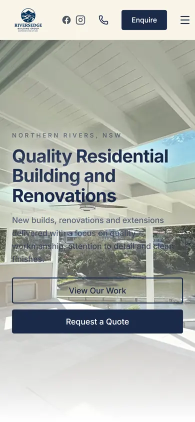Riversedge Building Group website on a phone