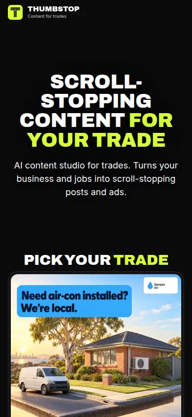 Thumbstop website on a phone