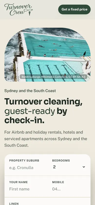 Turnover Crew website on a phone